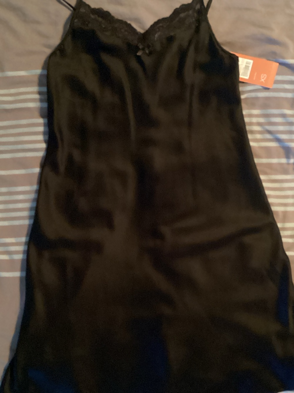 NWT Gilligan & O'Malley Black Satin Lace-Trim Slip Chemise